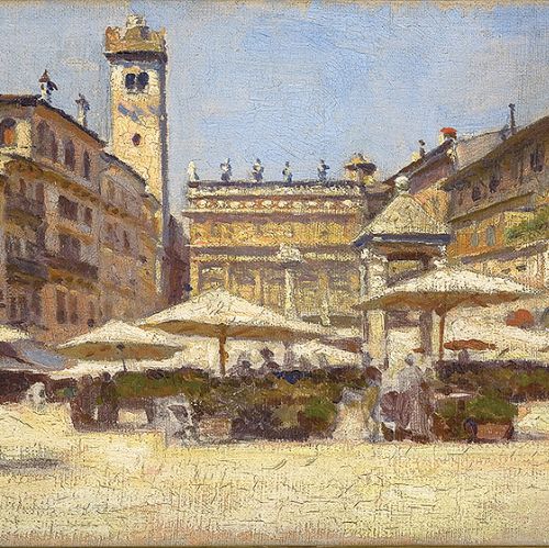 Aleksander Gierymski Piazza delle Erbe w Weronie , 1900 r., MN w Krakowie