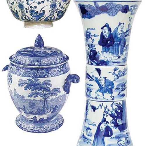 Misa, delft bristolski z ok. 1735 r. Sagan z pokrywką, Anglia, ok. 1825 r. Wazon z malowidłami przedstawiającymi