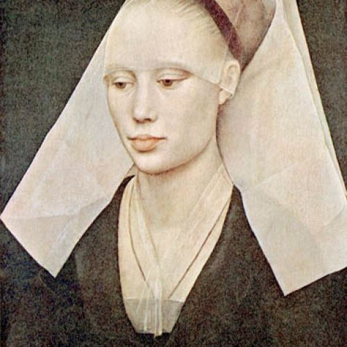 Nakrycie głowy z poł. XV w., Rogier van der Weyden, Portret damy , 1460 r.